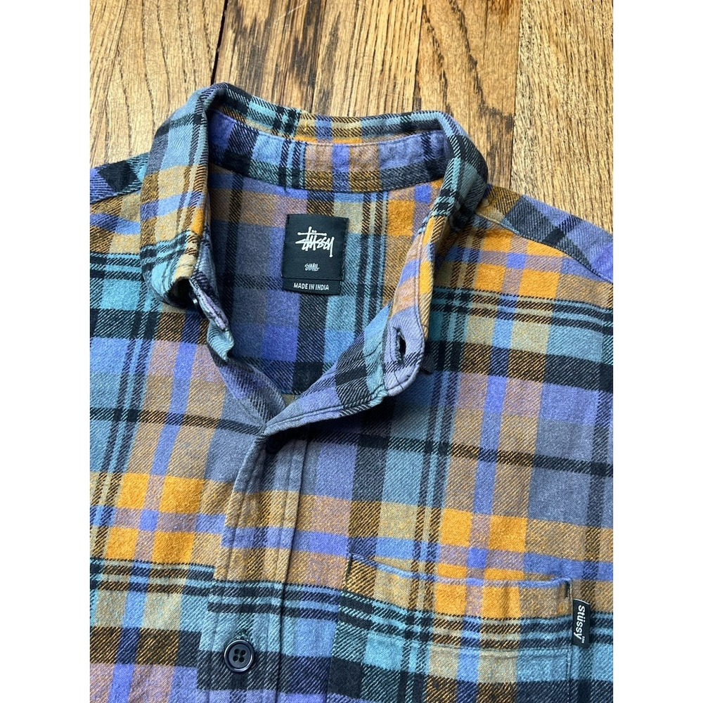 Vintage Stussy Plaid Shirt Sz Small Orange Purple Flannel Long Sleeve Surf Skate